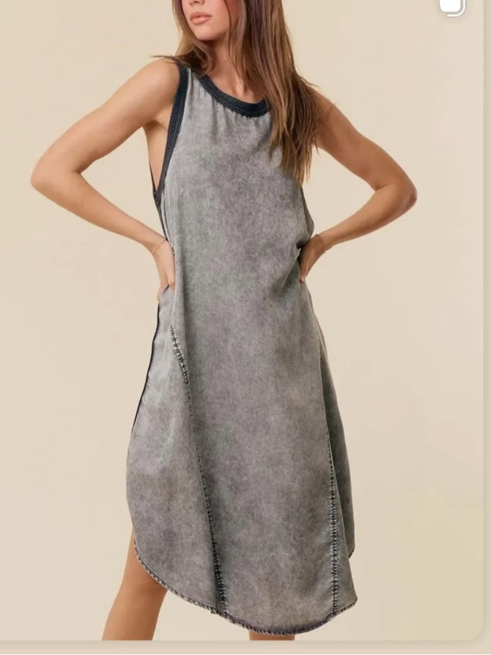 Sleeveless Washed Gray Midi Dress